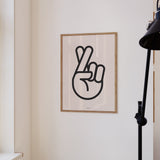 Minimalist Graphic Hand Luck Sign Bold Outline Wall Art Print