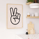 Minimalist Graphic Hand Peace Sign Bold Outline Wall Art Print