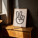 Minimalist Graphic Hand Peace Sign Bold Outline Wall Art Print