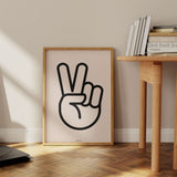 Minimalist Graphic Hand Peace Sign Bold Outline Wall Art Print