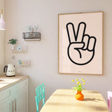 Minimalist Graphic Hand Peace Sign Bold Outline Wall Art Print