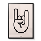 Minimalist Graphic Hand Rock Sign Bold Outline Wall Art Print