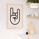 Minimalist Graphic Hand Rock Sign Bold Outline Wall Art Print