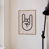 Minimalist Graphic Hand Rock Sign Bold Outline Wall Art Print